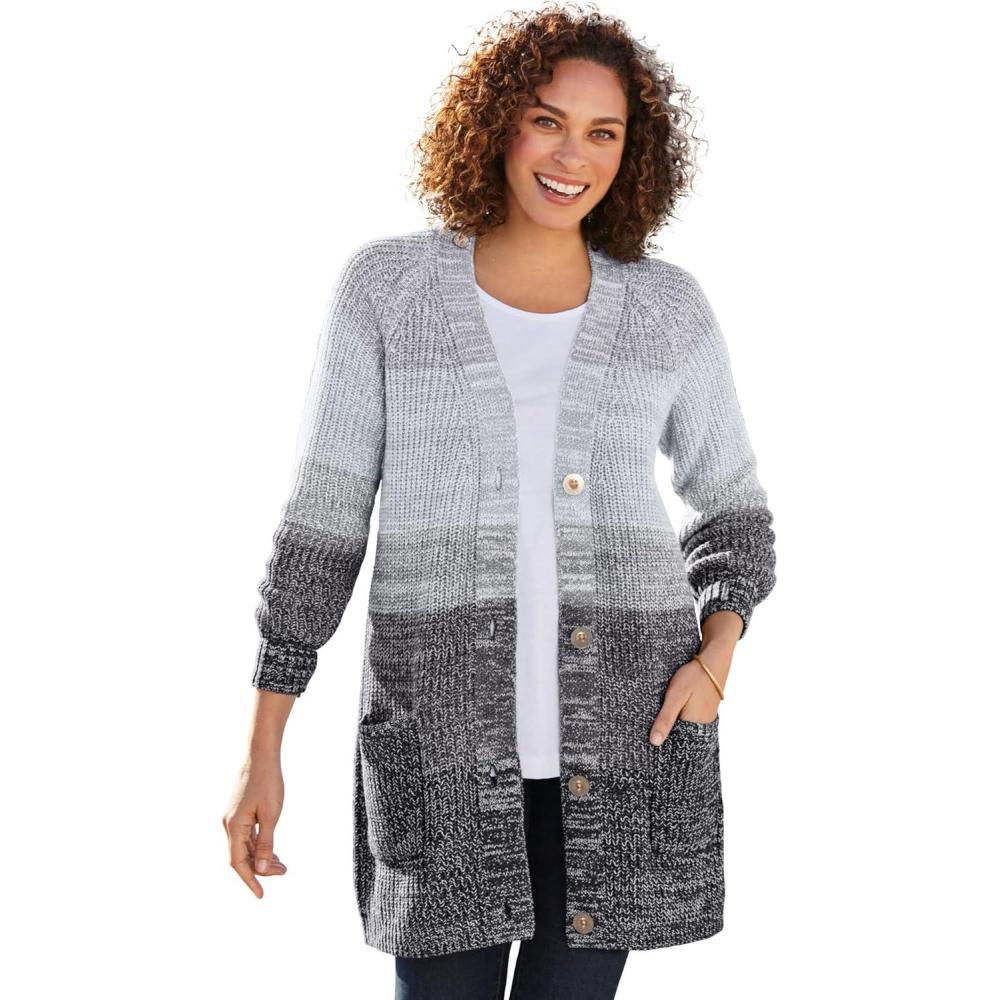image:imageWoman Within Plus Size Ombre Shaker Cardigan SweaterBlack Ombre