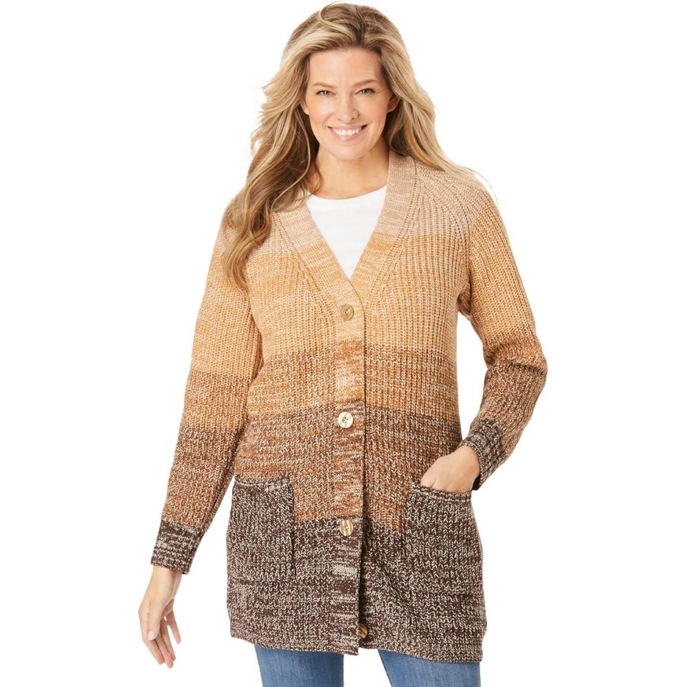 image:imageWoman Within Plus Size Ombre Shaker Cardigan SweaterKhaki Ombre