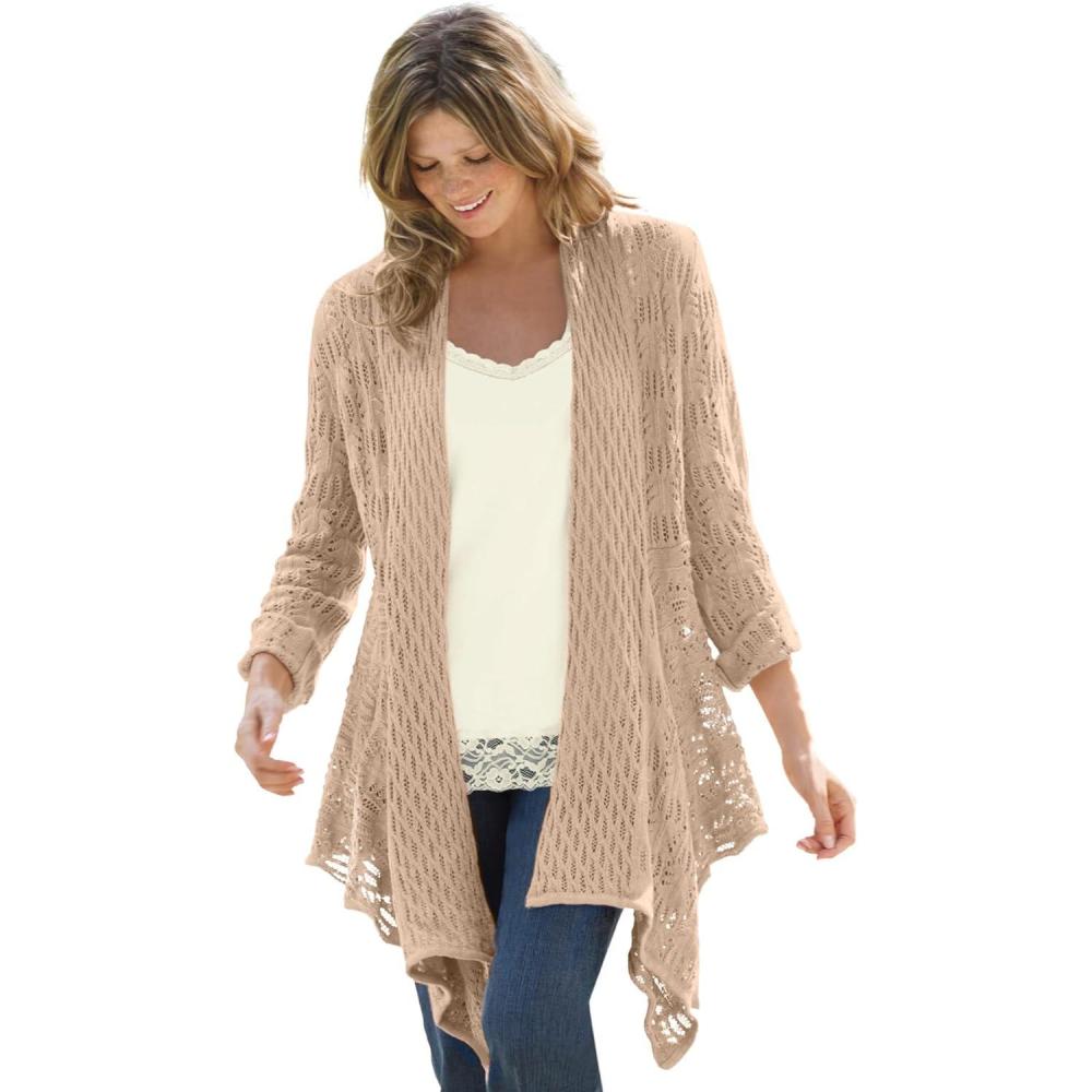 image:imageWoman Within Plus Size Open Front Pointelle Cardigan SweaterNew Khaki