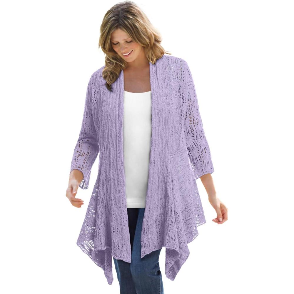 image:imageWoman Within Plus Size Open Front Pointelle Cardigan SweaterPale Lilac