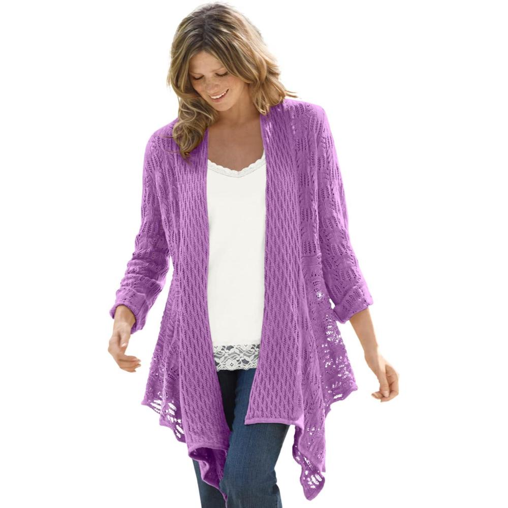 image:imageWoman Within Plus Size Open Front Pointelle Cardigan SweaterPretty Violet