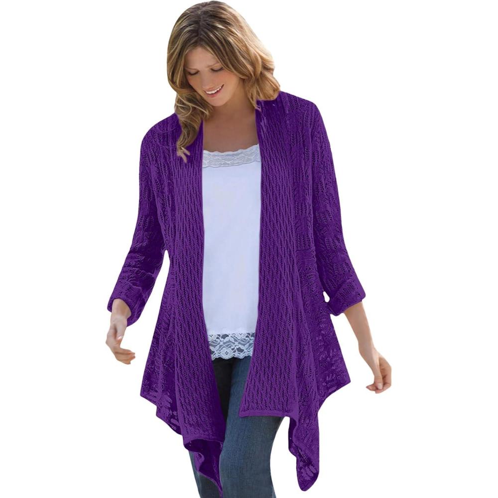 image:imageWoman Within Plus Size Open Front Pointelle Cardigan SweaterRadiant Purple