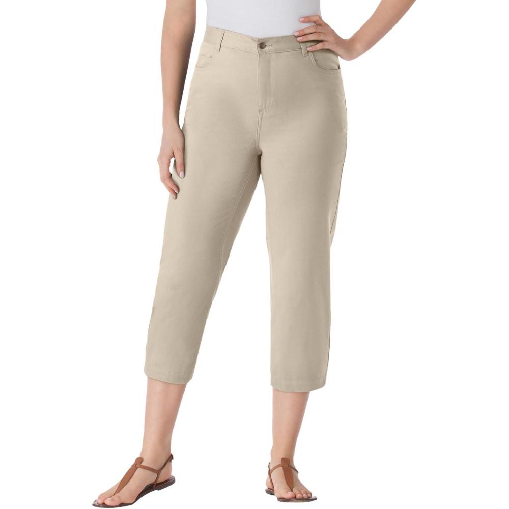image:imageWoman Within Plus Size Perfect 5Pocket BackElastic Denim CapriNatural Khaki