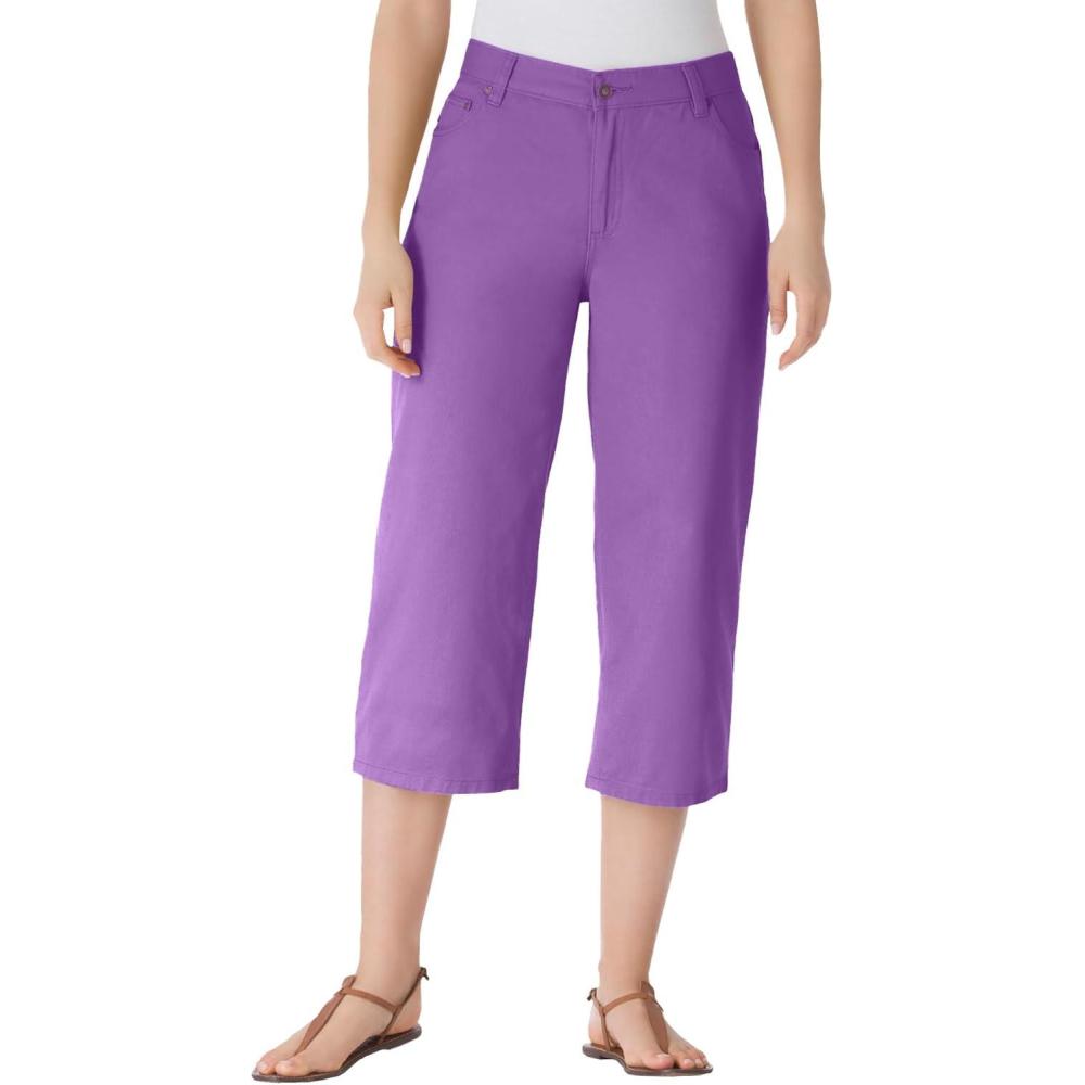 image:imageWoman Within Plus Size Perfect 5Pocket BackElastic Denim CapriPretty Violet