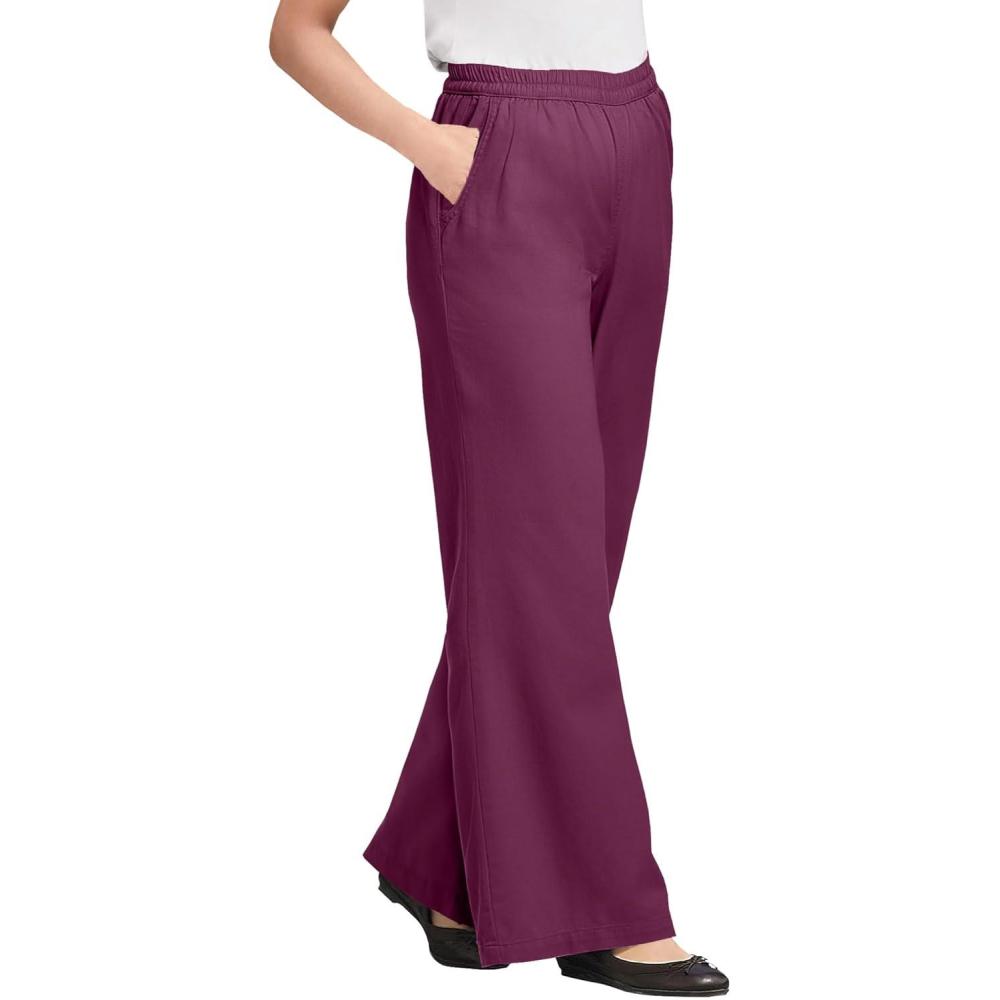 image:imageWoman Within Plus Size Perfect ElasticWaist WideLeg AllCotton PullOn Denim JeansDeep Claret