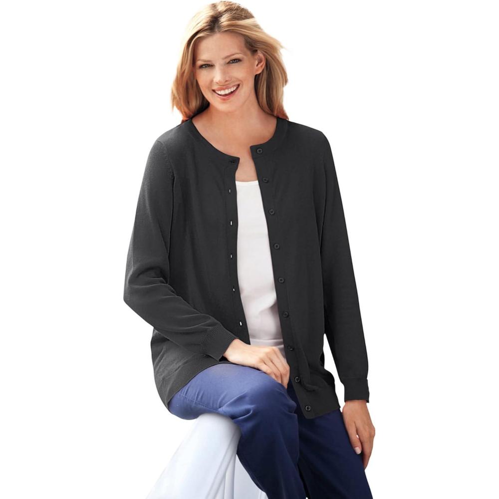 image:imageWoman Within Plus Size Perfect LongSleeve Cardigan SweaterBlack