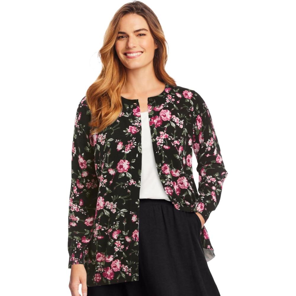 image:imageWoman Within Plus Size Perfect LongSleeve Cardigan SweaterBlack Floral