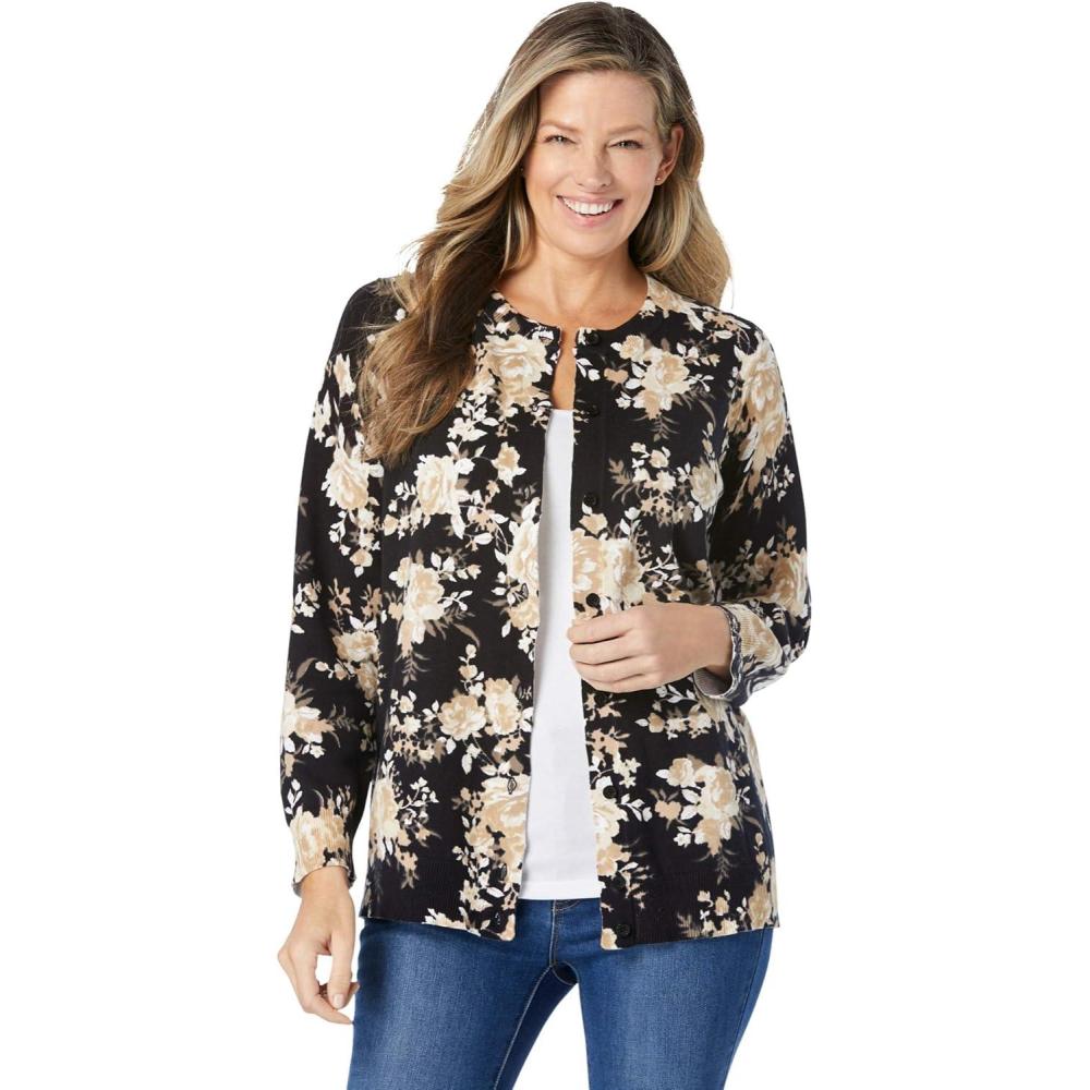 image:imageWoman Within Plus Size Perfect LongSleeve Cardigan SweaterBlack Pretty Rose