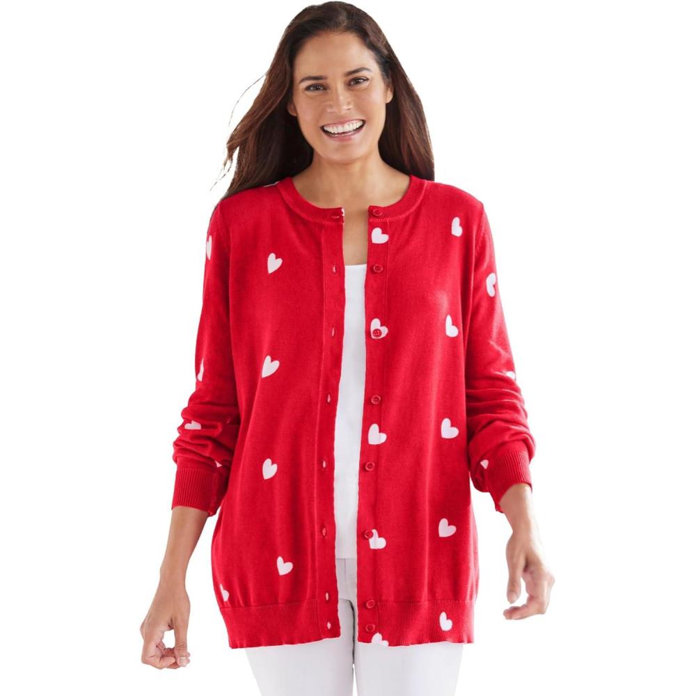 image:imageWoman Within Plus Size Perfect LongSleeve Cardigan SweaterClassic Red Heart