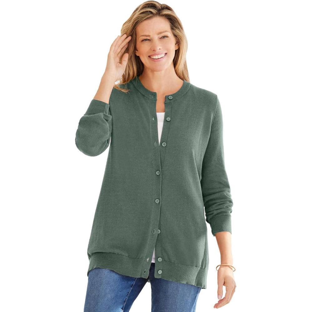image:imageWoman Within Plus Size Perfect LongSleeve Cardigan SweaterPine