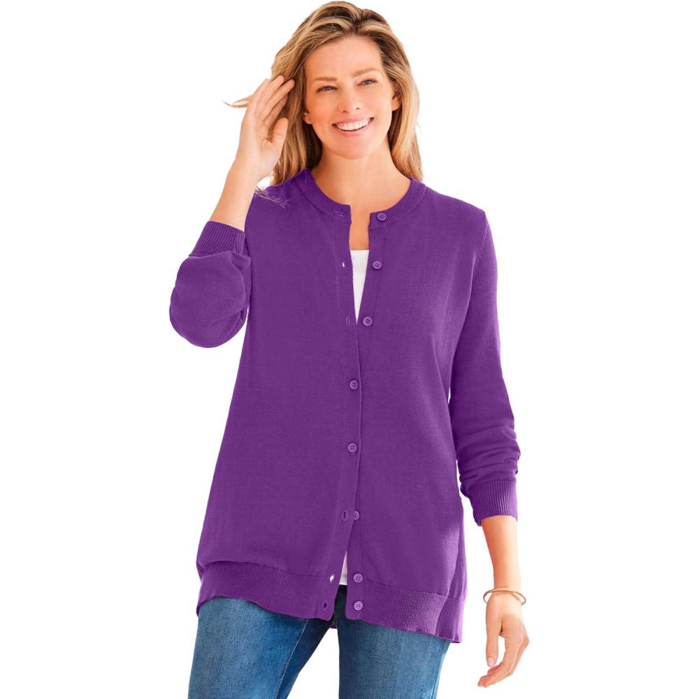 image:imageWoman Within Plus Size Perfect LongSleeve Cardigan SweaterRadiant Purple