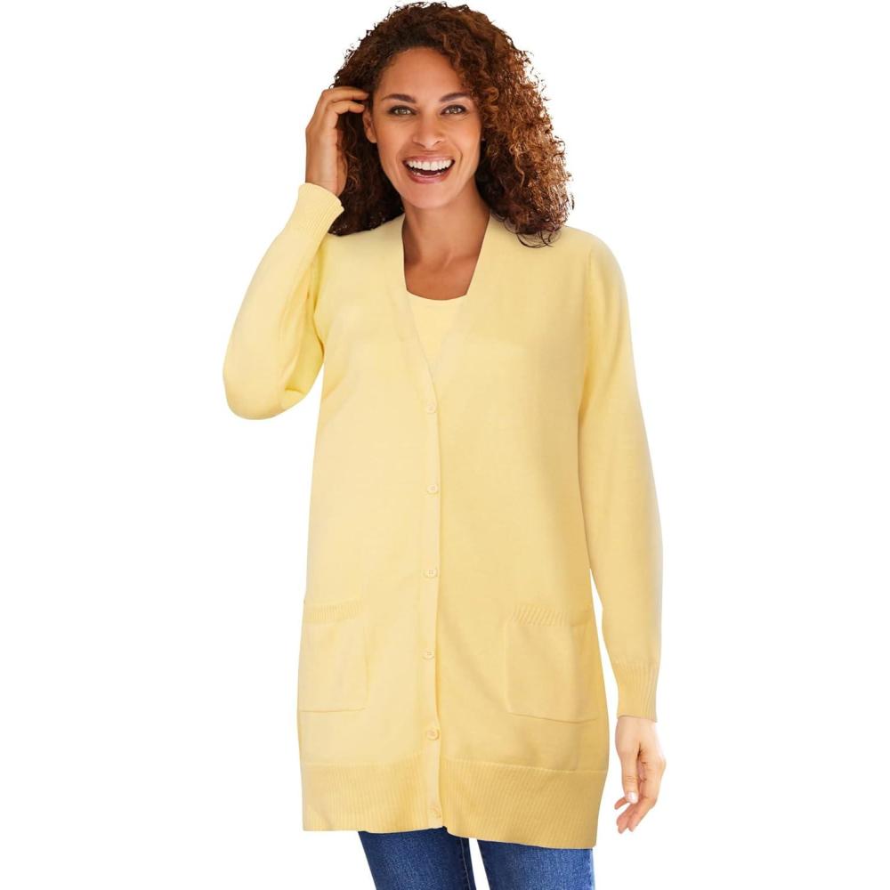 image:imageWoman Within Plus Size Perfect LongerLength Cotton Cardigan SweaterBanana