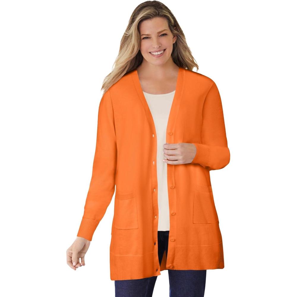 image:imageWoman Within Plus Size Perfect LongerLength Cotton Cardigan SweaterOrange Twist