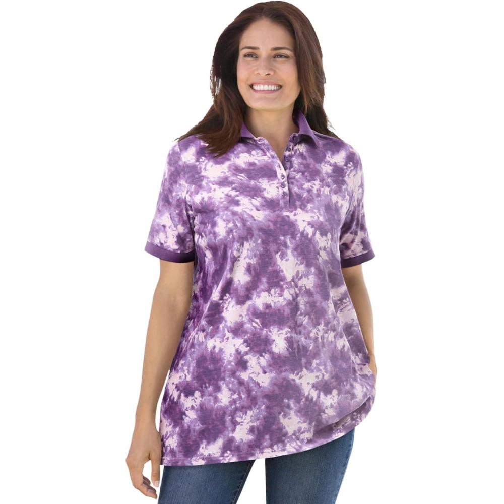 image:imageWoman Within Plus Size Perfect Printed ShortSleeve Polo ShirtPetal Purple Tie Dye