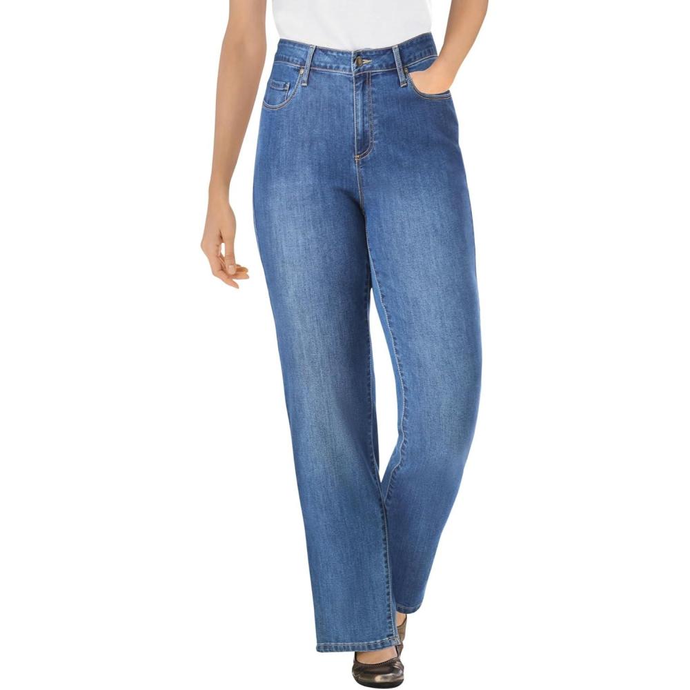 image:imageWoman Within Plus Size Perfect Relaxed AllCotton Denim FivePocket JeansStonewash Sanded