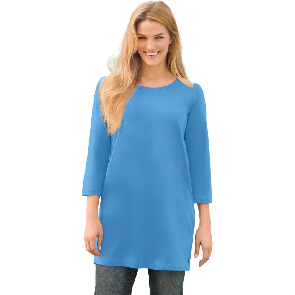 image:imageWoman Within Plus Size Perfect ThreeQuarterSleeve Scoopneck TunicAzure Blue