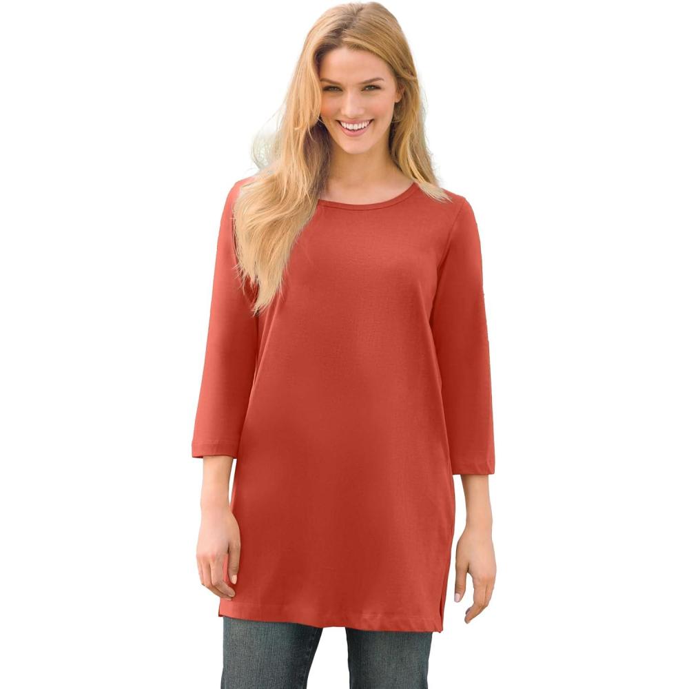 image:imageWoman Within Plus Size Perfect ThreeQuarterSleeve Scoopneck TunicBurnt Red