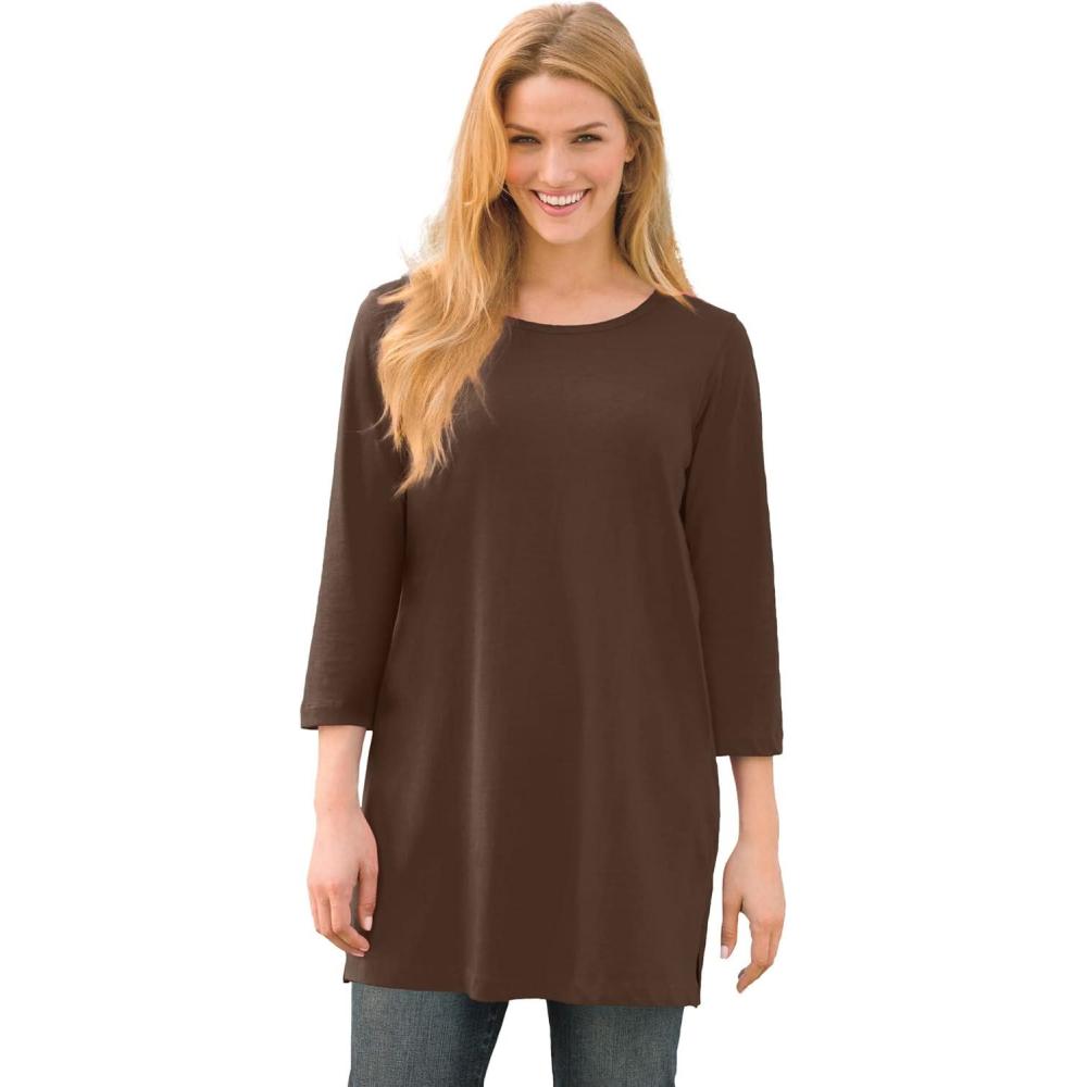 image:imageWoman Within Plus Size Perfect ThreeQuarterSleeve Scoopneck TunicChocolate