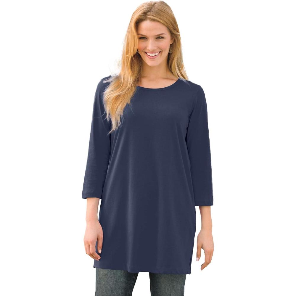 image:imageWoman Within Plus Size Perfect ThreeQuarterSleeve Scoopneck TunicNavy