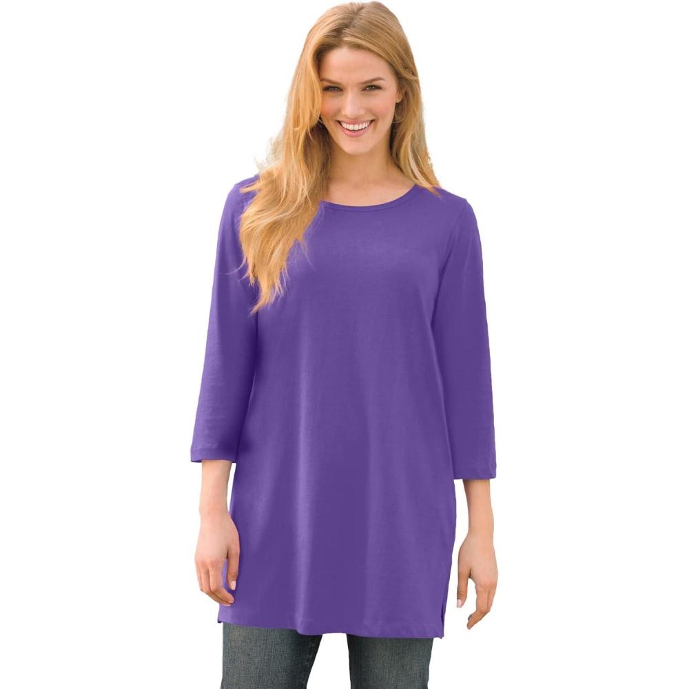 image:imageWoman Within Plus Size Perfect ThreeQuarterSleeve Scoopneck TunicPetal Purple