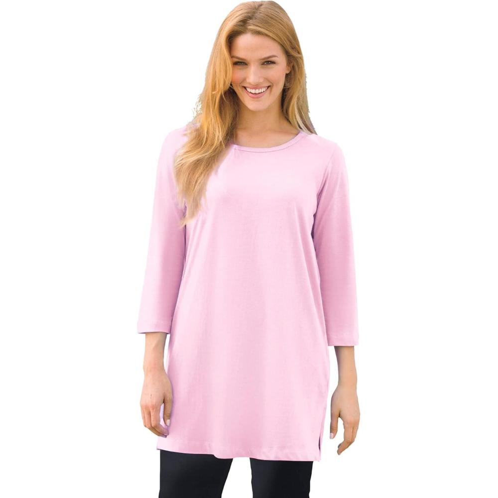 image:imageWoman Within Plus Size Perfect ThreeQuarterSleeve Scoopneck TunicPink