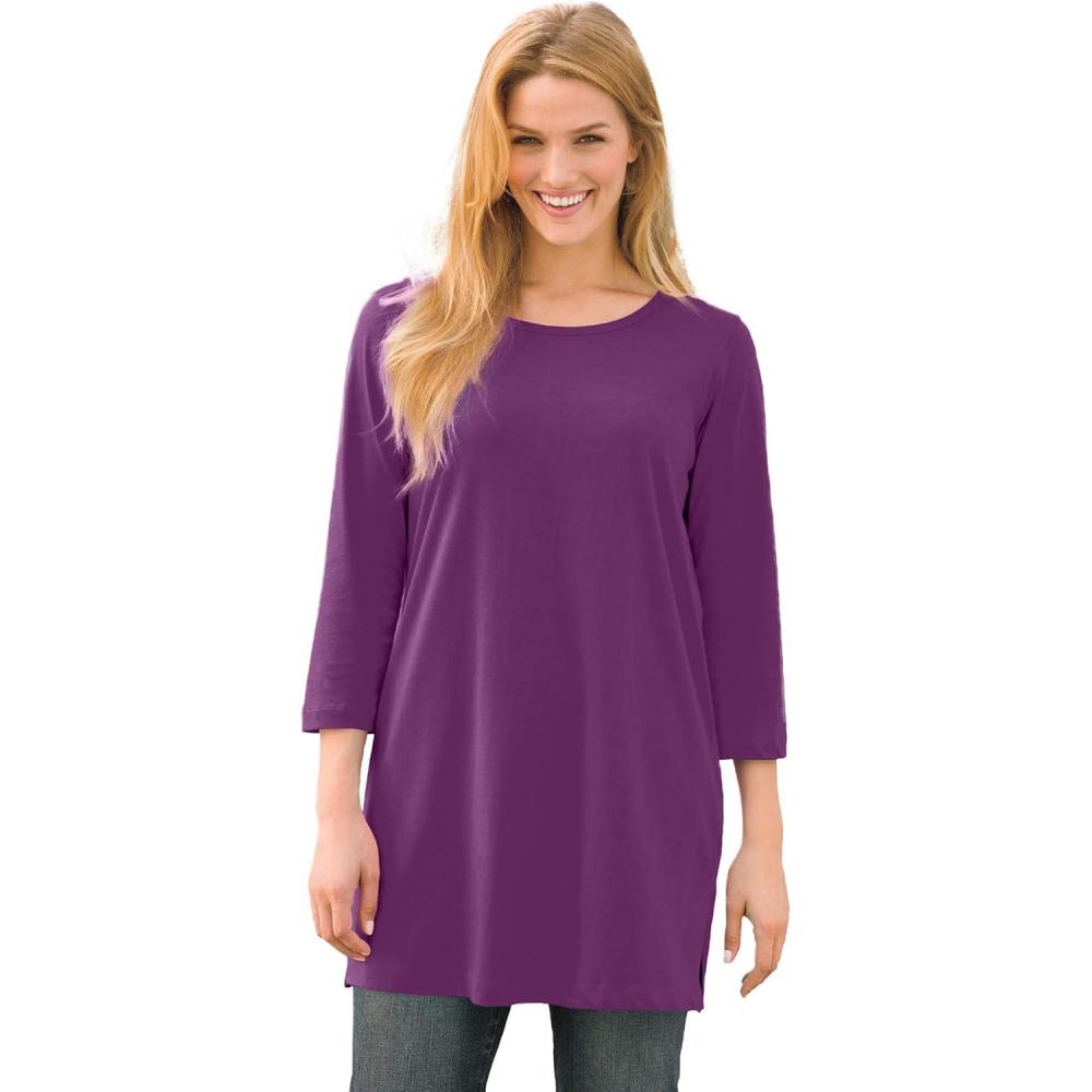 image:imageWoman Within Plus Size Perfect ThreeQuarterSleeve Scoopneck TunicPlum Purple