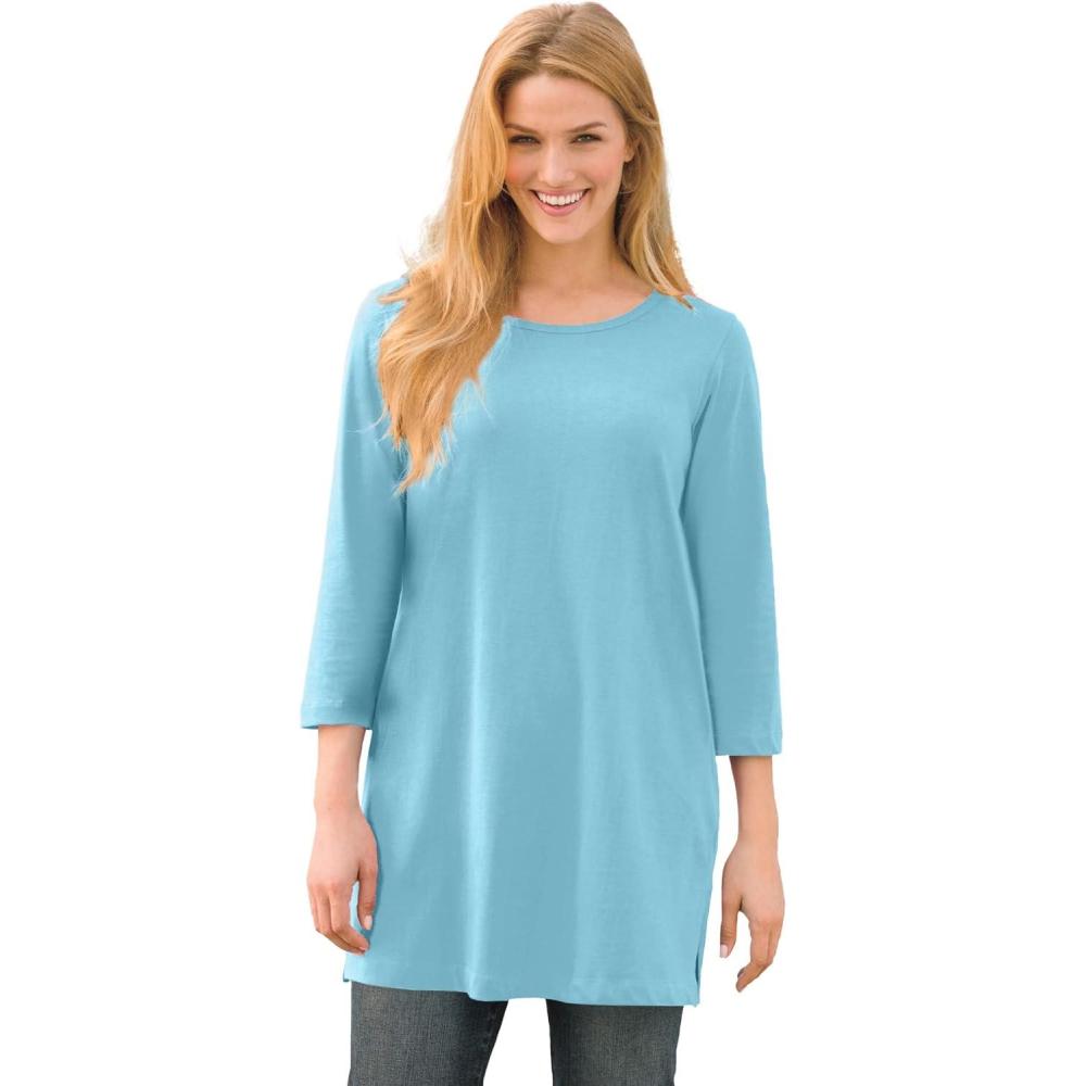 image:imageWoman Within Plus Size Perfect ThreeQuarterSleeve Scoopneck TunicSeamist Blue
