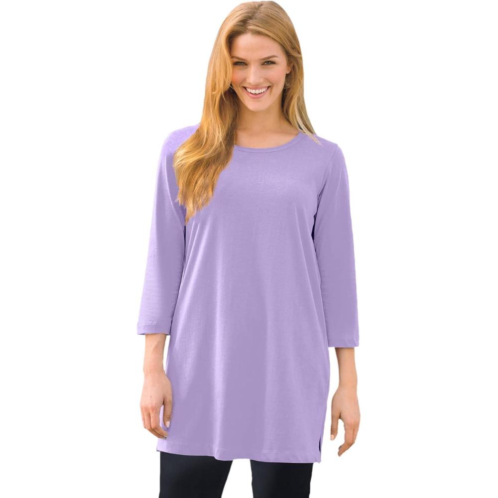 image:imageWoman Within Plus Size Perfect ThreeQuarterSleeve Scoopneck TunicSoft Iris