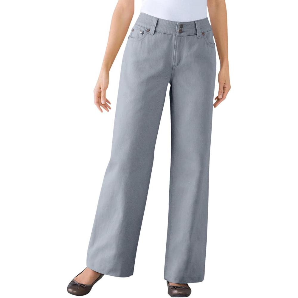 image:imageWoman Within Plus Size Perfect WideLeg AllCotton Denim FivePocket JeansGunmetal