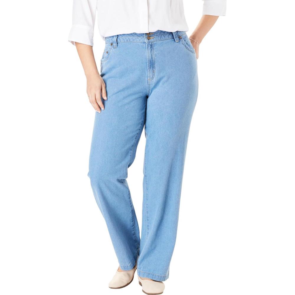 image:imageWoman Within Plus Size Perfect WideLeg AllCotton Denim FivePocket JeansLight Stonewash