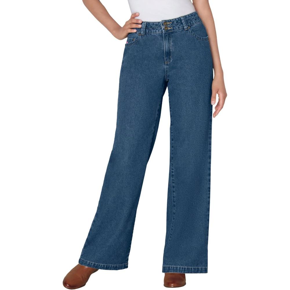 image:imageWoman Within Plus Size Perfect WideLeg AllCotton Denim FivePocket JeansMedium Stonewash