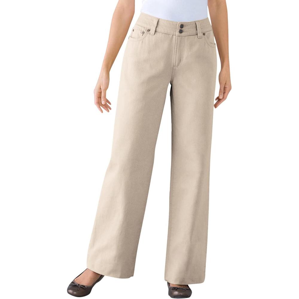 image:imageWoman Within Plus Size Perfect WideLeg AllCotton Denim FivePocket JeansNatural Khaki