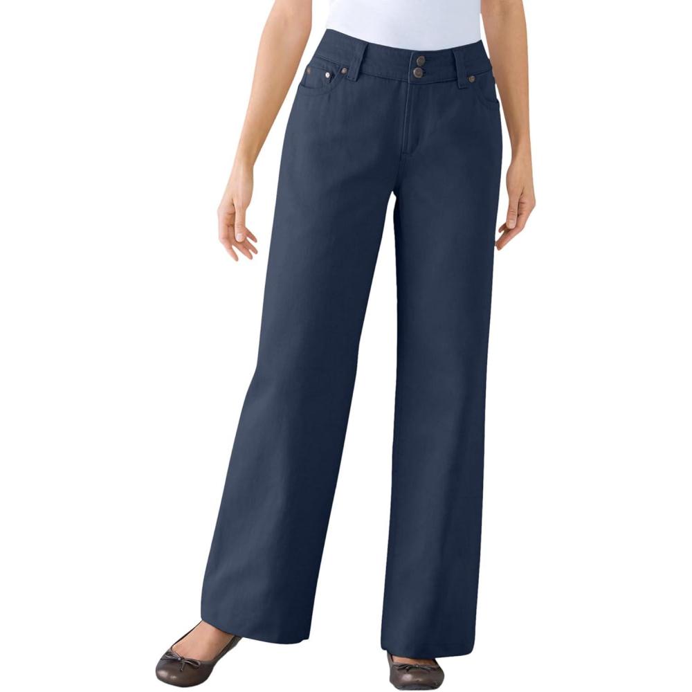 image:imageWoman Within Plus Size Perfect WideLeg AllCotton Denim FivePocket JeansNavy
