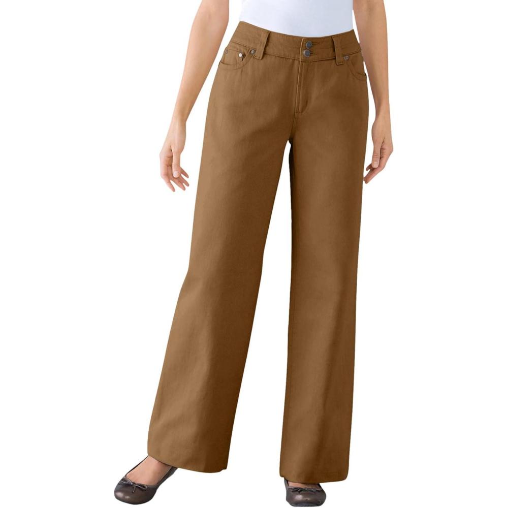 image:imageWoman Within Plus Size Perfect WideLeg AllCotton Denim FivePocket JeansToffee