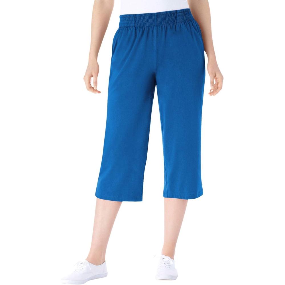 image:imageWoman Within Plus Size Petite ElasticWaist PullOn Knit Pocket Capri PantsBright Cobalt