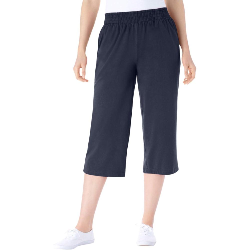 image:imageWoman Within Plus Size Petite ElasticWaist PullOn Knit Pocket Capri PantsNavy