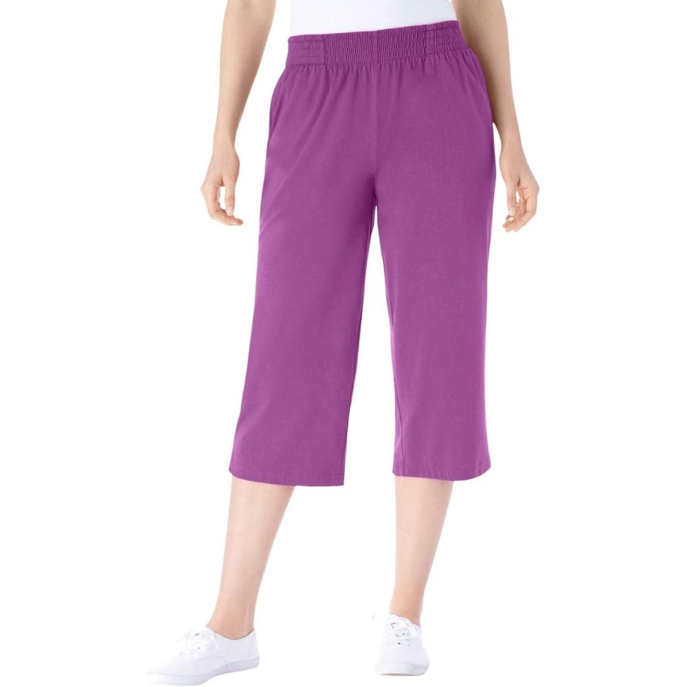 image:imageWoman Within Plus Size Petite ElasticWaist PullOn Knit Pocket Capri PantsPurple Magenta