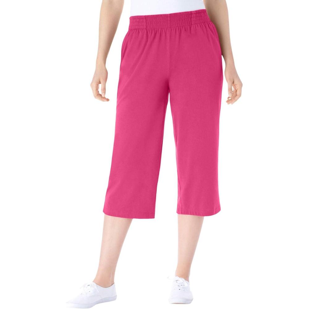 image:imageWoman Within Plus Size Petite ElasticWaist PullOn Knit Pocket Capri PantsRaspberry Sorbet