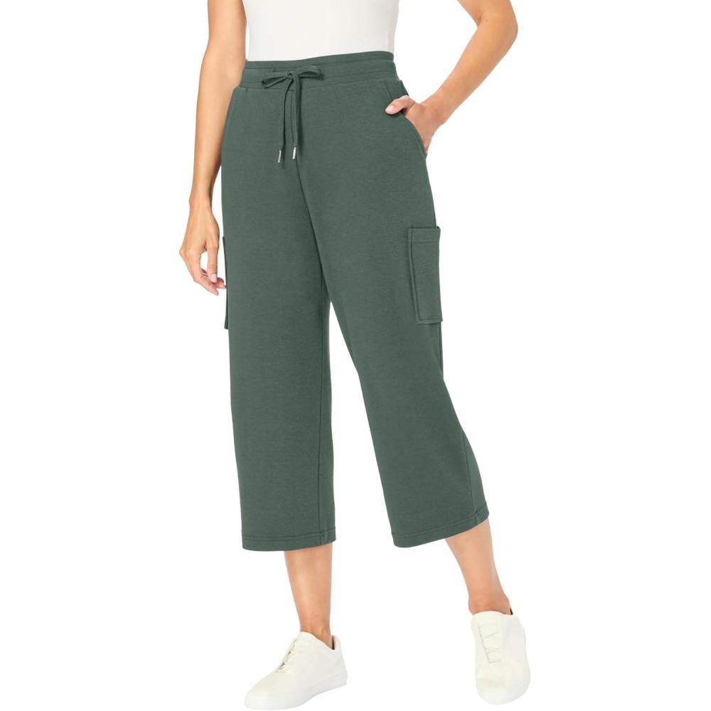image:imageWoman Within Plus Size Petite Knit Cargo CapriPine