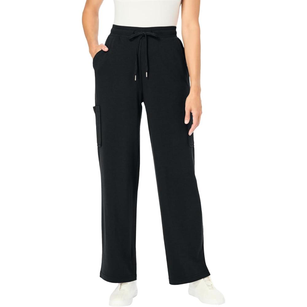 image:imageWoman Within Plus Size Petite Knit PullOn Drawstring Cargo PantsBlack