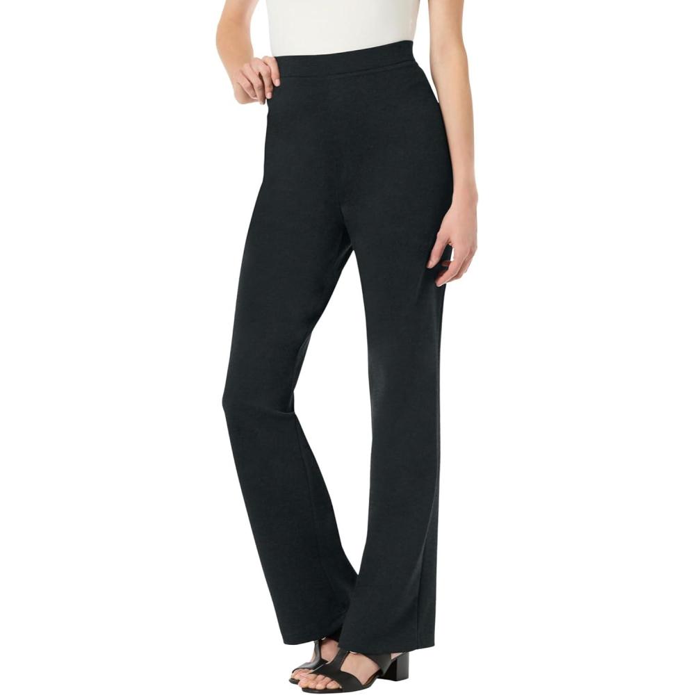 image:imageWoman Within Plus Size Petite Stretch Ponte Knit PullOn Bootcut PantsPocket Heather Charcoal