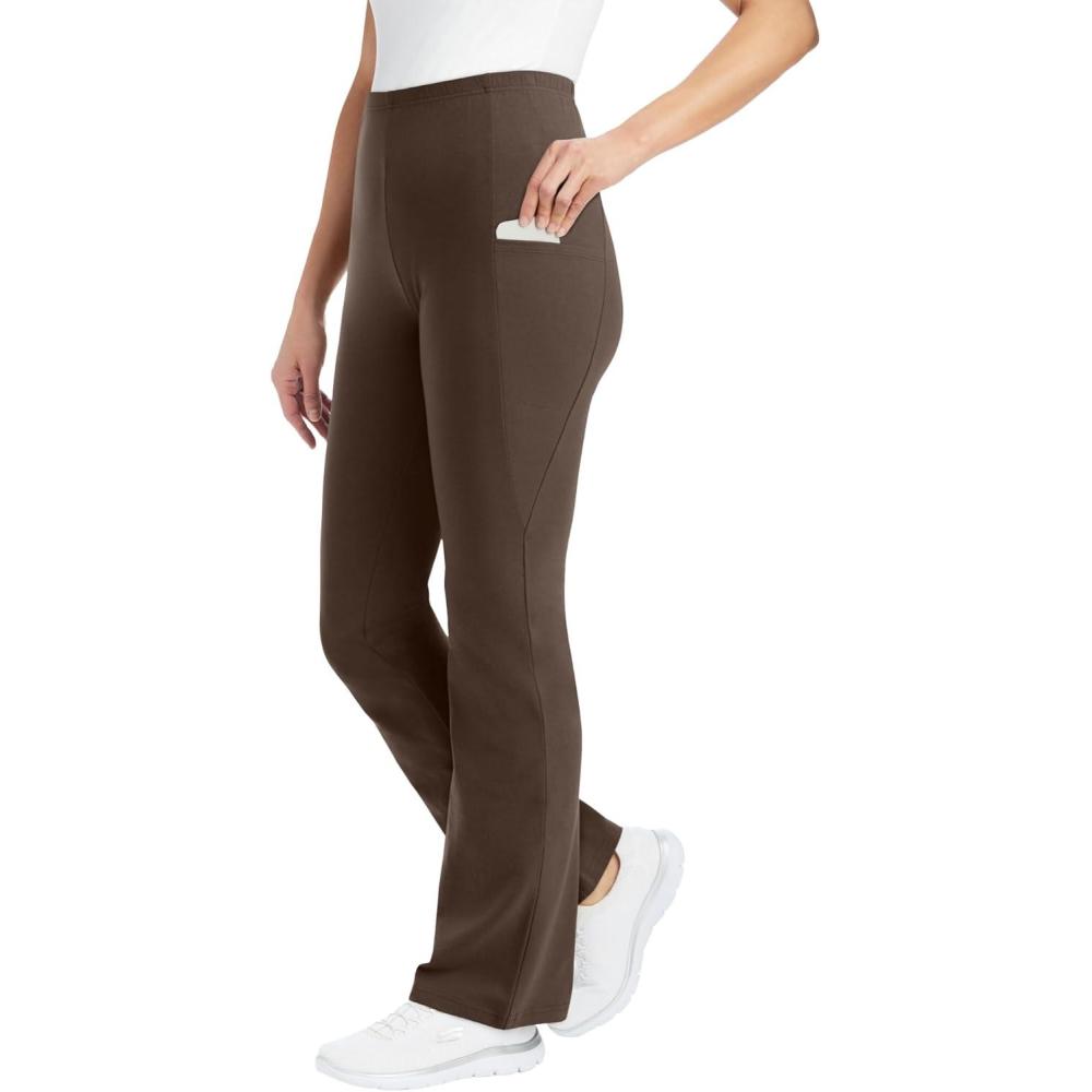 image:imageWoman Within Plus Size Petite StretchCotton Knit PullOn Bootcut Pocket LeggingsChocolate
