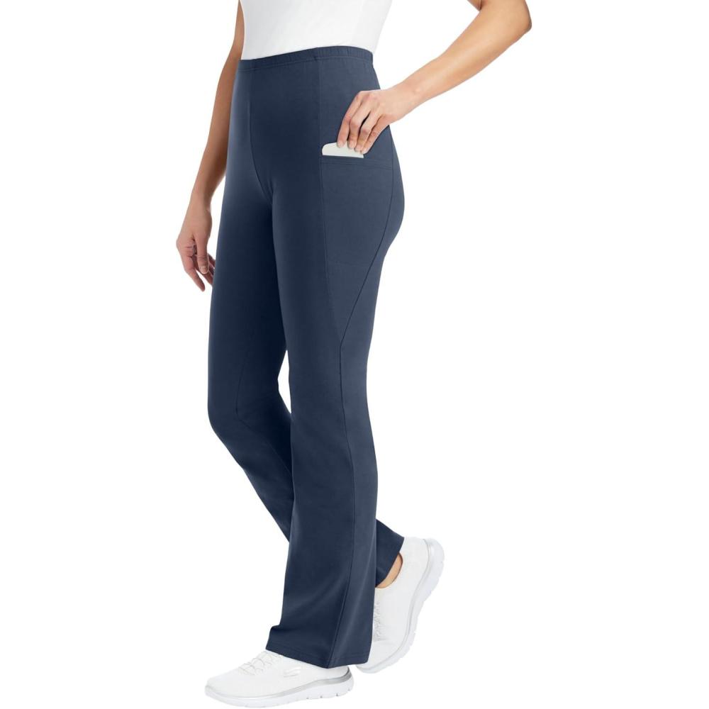 image:imageWoman Within Plus Size Petite StretchCotton Knit PullOn Bootcut Pocket LeggingsNavy