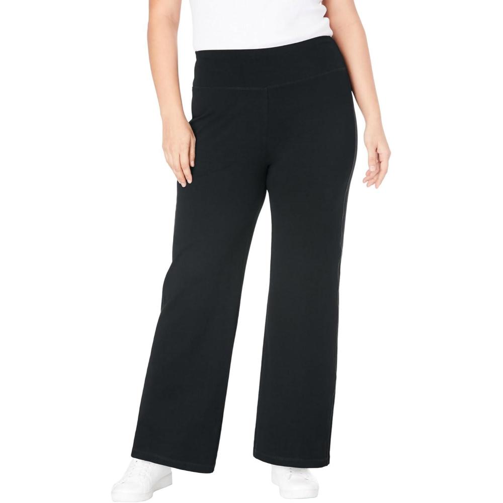 image:imageWoman Within Plus Size Petite StretchCotton Knit PullOn WideLeg LeggingsBlack