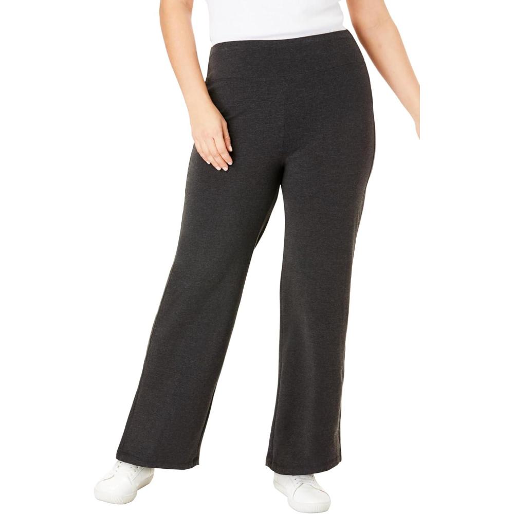 image:imageWoman Within Plus Size Petite StretchCotton Knit PullOn WideLeg LeggingsHeather Charcoal