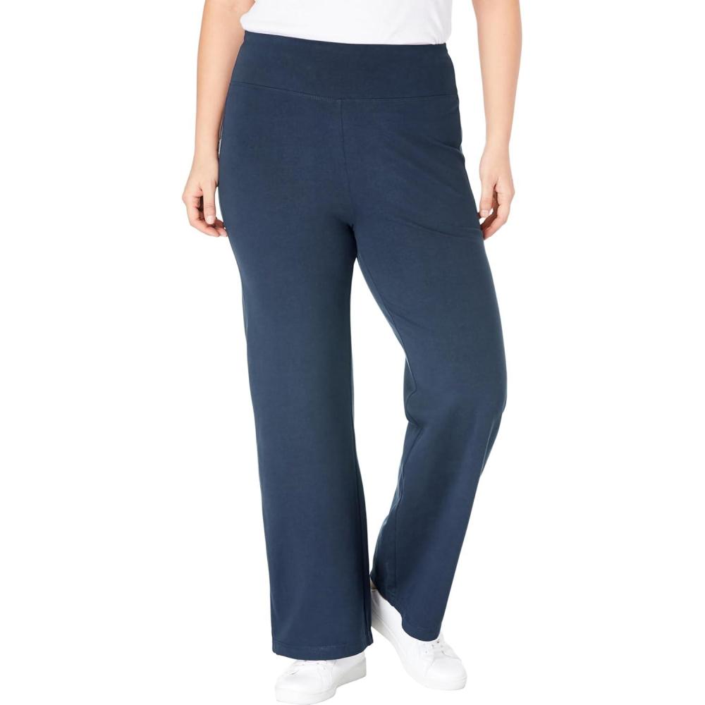 image:imageWoman Within Plus Size Petite StretchCotton Knit PullOn WideLeg LeggingsNavy