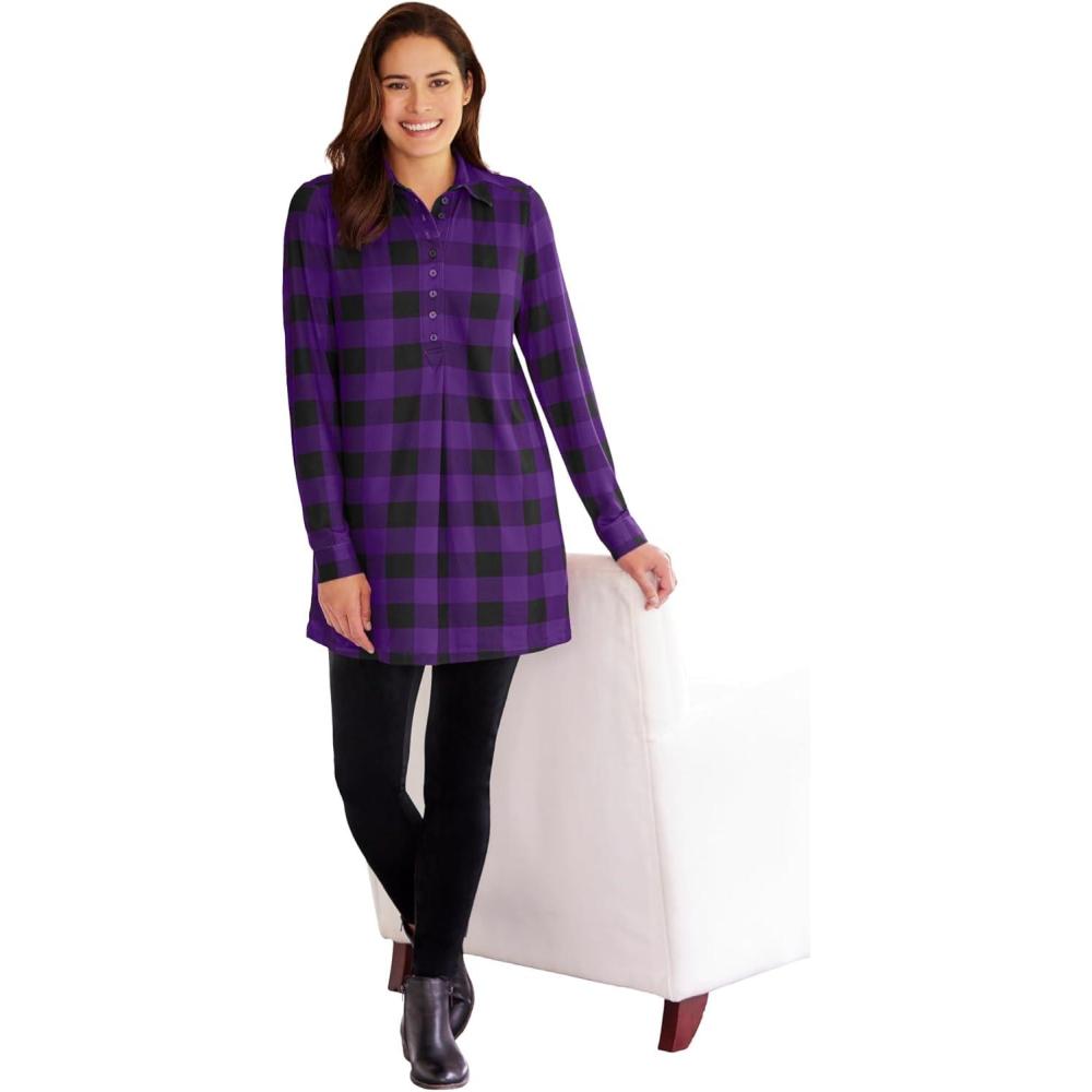 image:imageWoman Within Plus Size Plaid Knit Tunic with CollarPurple Orchid Plaid