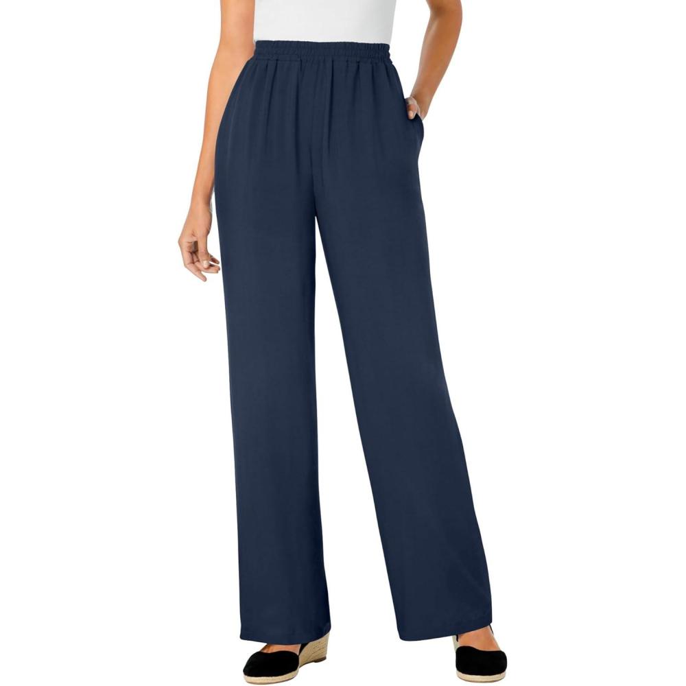 image:imageWoman Within Plus Size PullOn Elastic Waist Soft PantsNavy