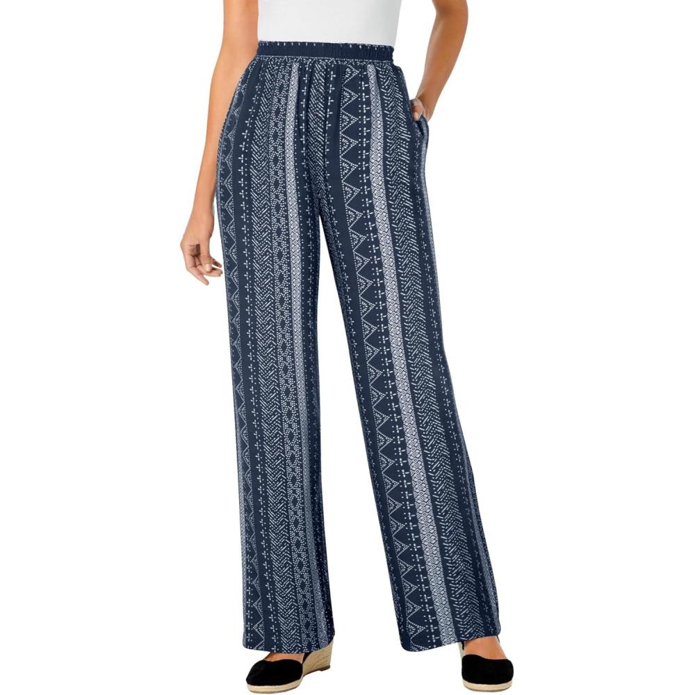 image:imageWoman Within Plus Size PullOn Elastic Waist Soft PantsNavy Batik Stripe