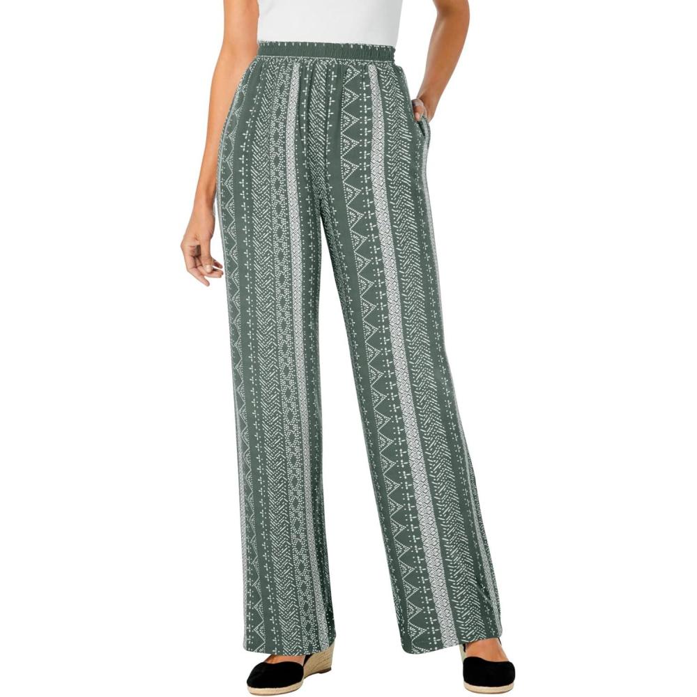 image:imageWoman Within Plus Size PullOn Elastic Waist Soft PantsPine Batik Stripe